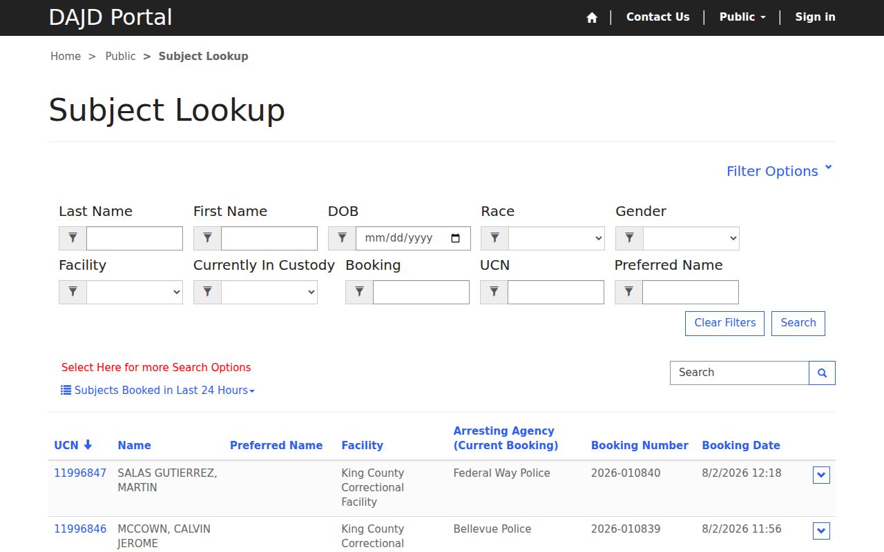 Des Moines people search with King County Subject Lookup filters