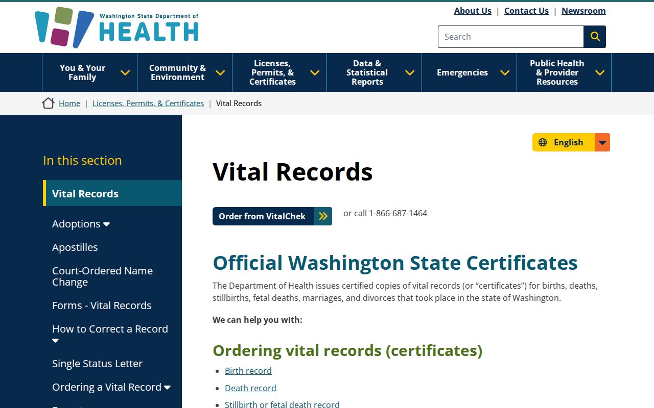 Des Moines public records guidance on Washington vital record orders and applications