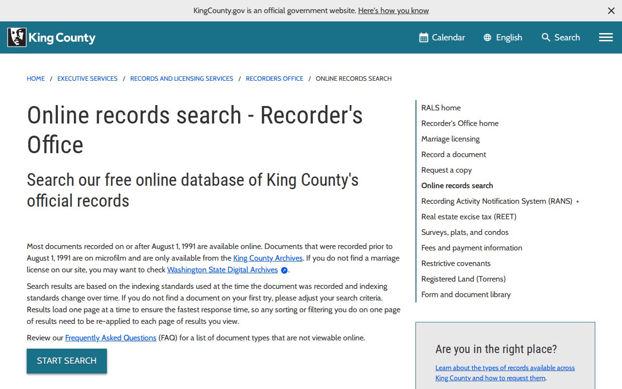 Des Moines public records access on the King County Recorder records page