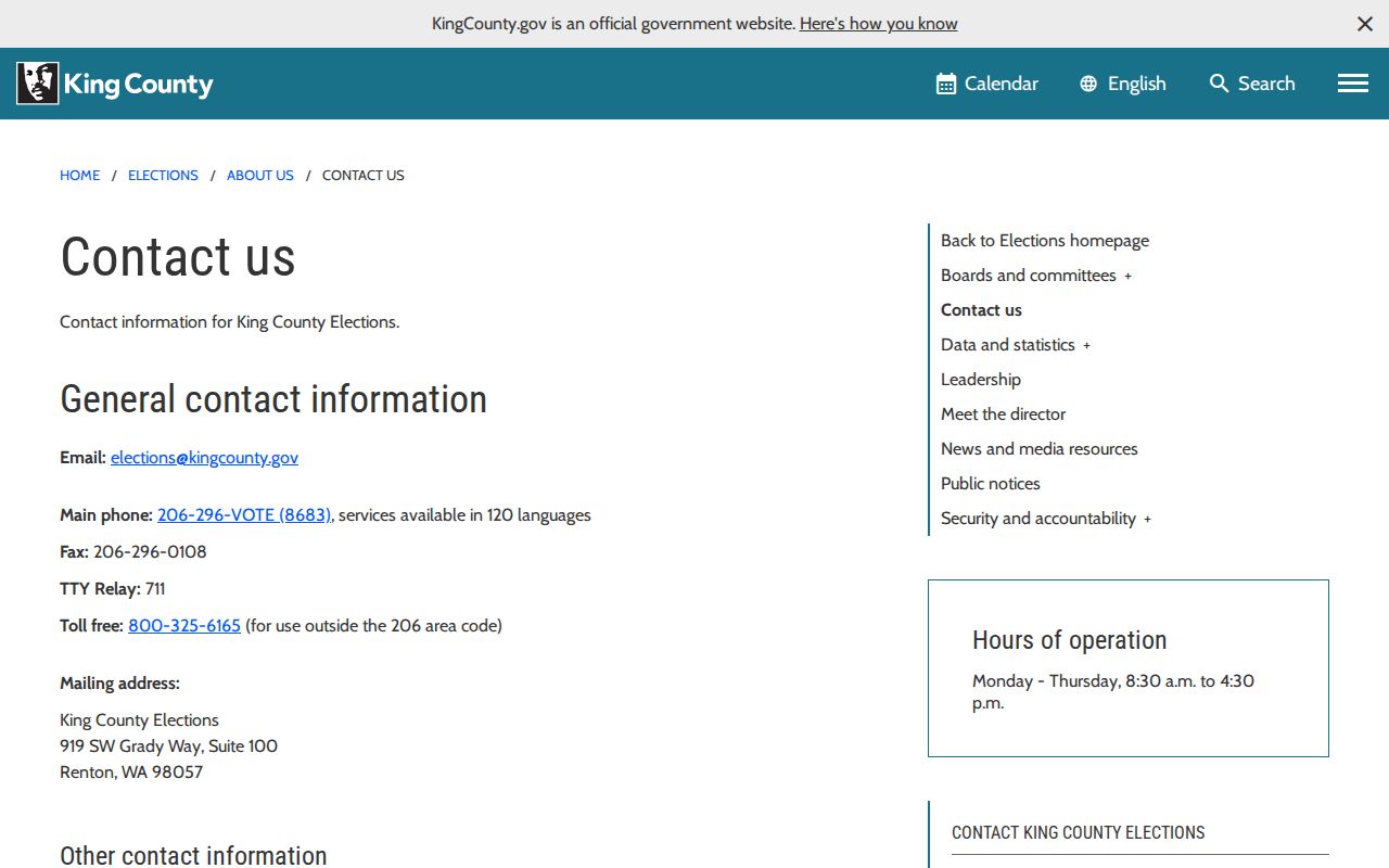 Des Moines voter registration records contact page for King County Elections