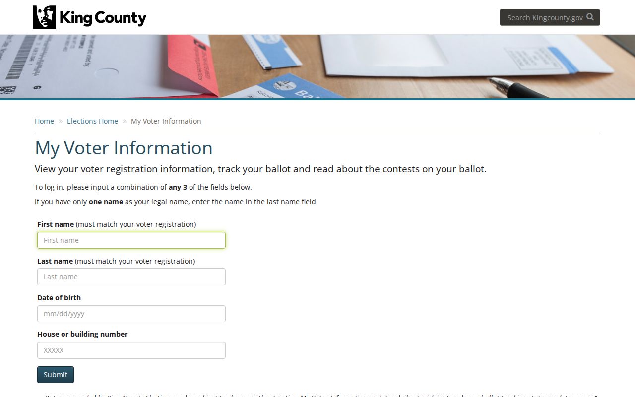 Des Moines voter registration lookup fields in King County My Voter Information